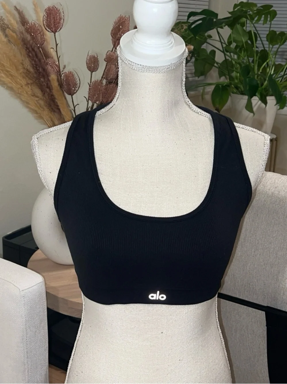 ALO Yoga Black Ribbed Racerback Sports Bra
